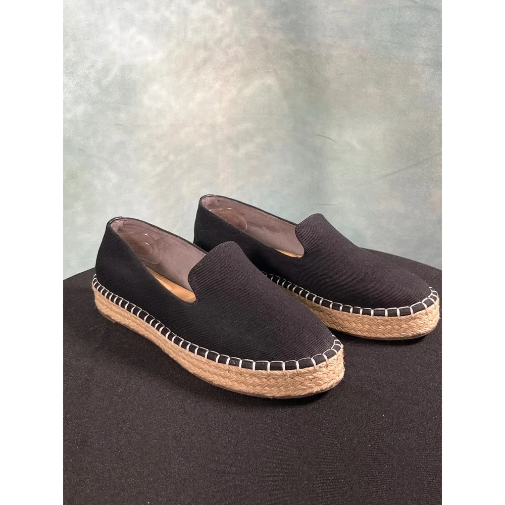 Joie Cara Black Canvas Espadrille Loafers Whipstitch Platform‎ Flats Womens 8.5M